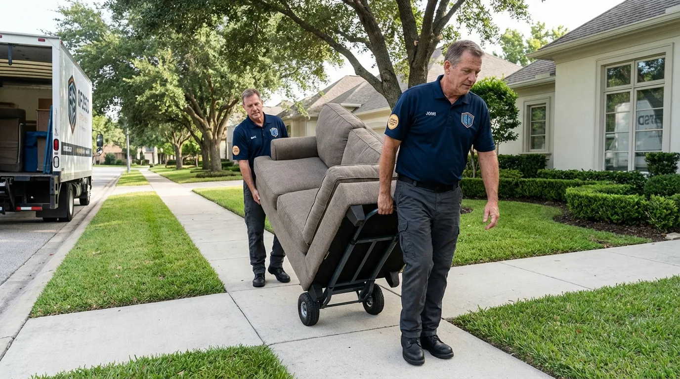 Local residential moving crew loading furniture in Port Isabel, TX