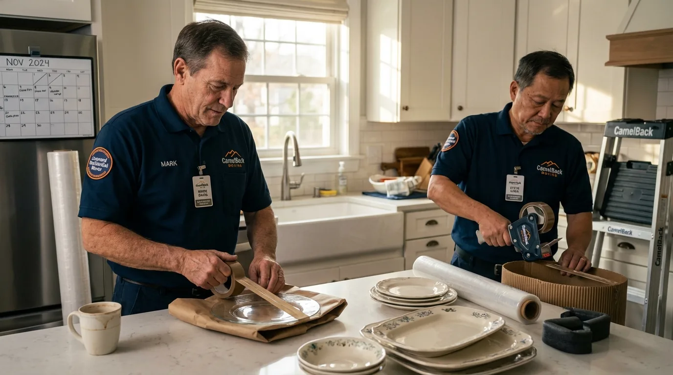Professional crew packing kitchen dishware in Port Isabel, TX
